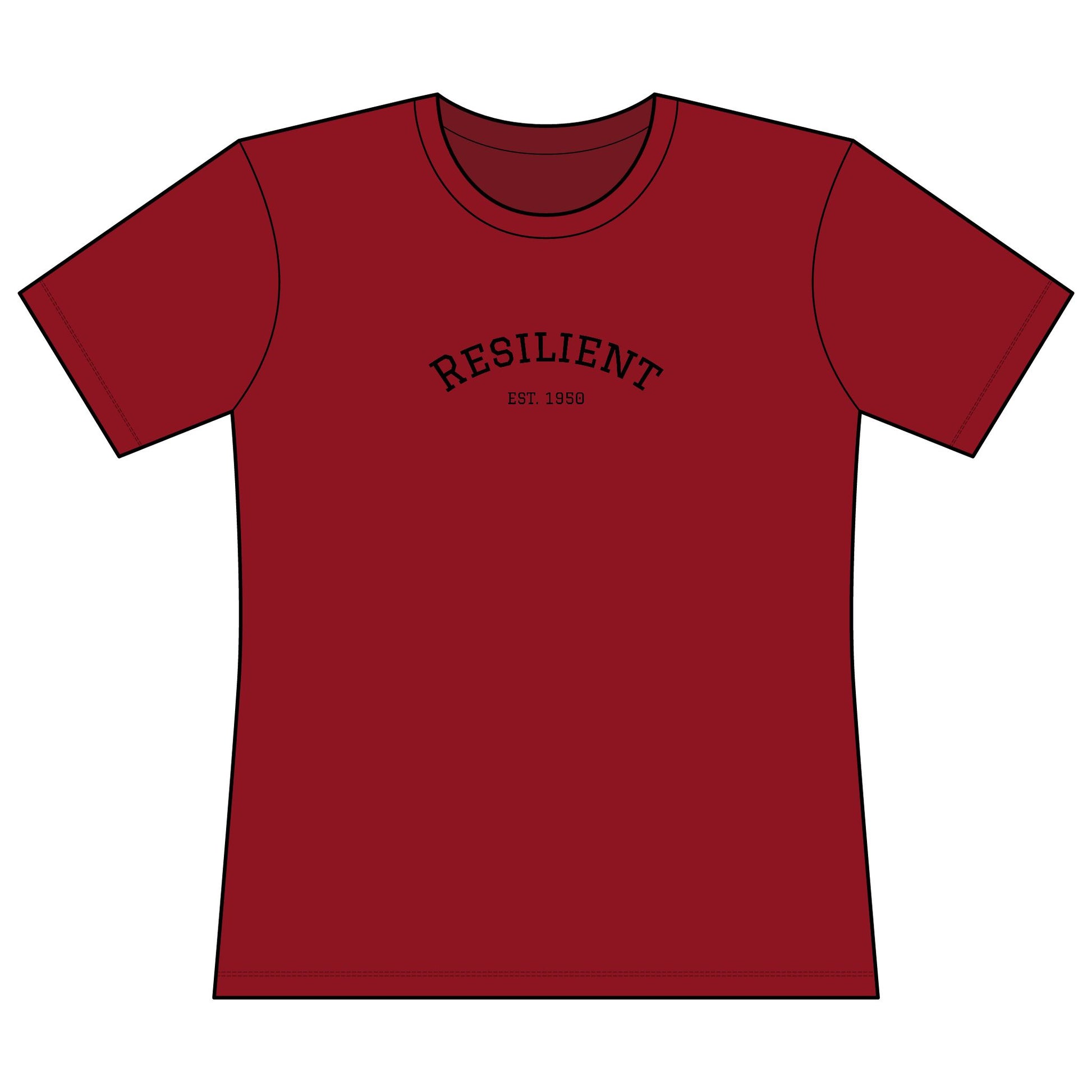 Women’s empowerment tee with Resilient text. Red women's power tee.