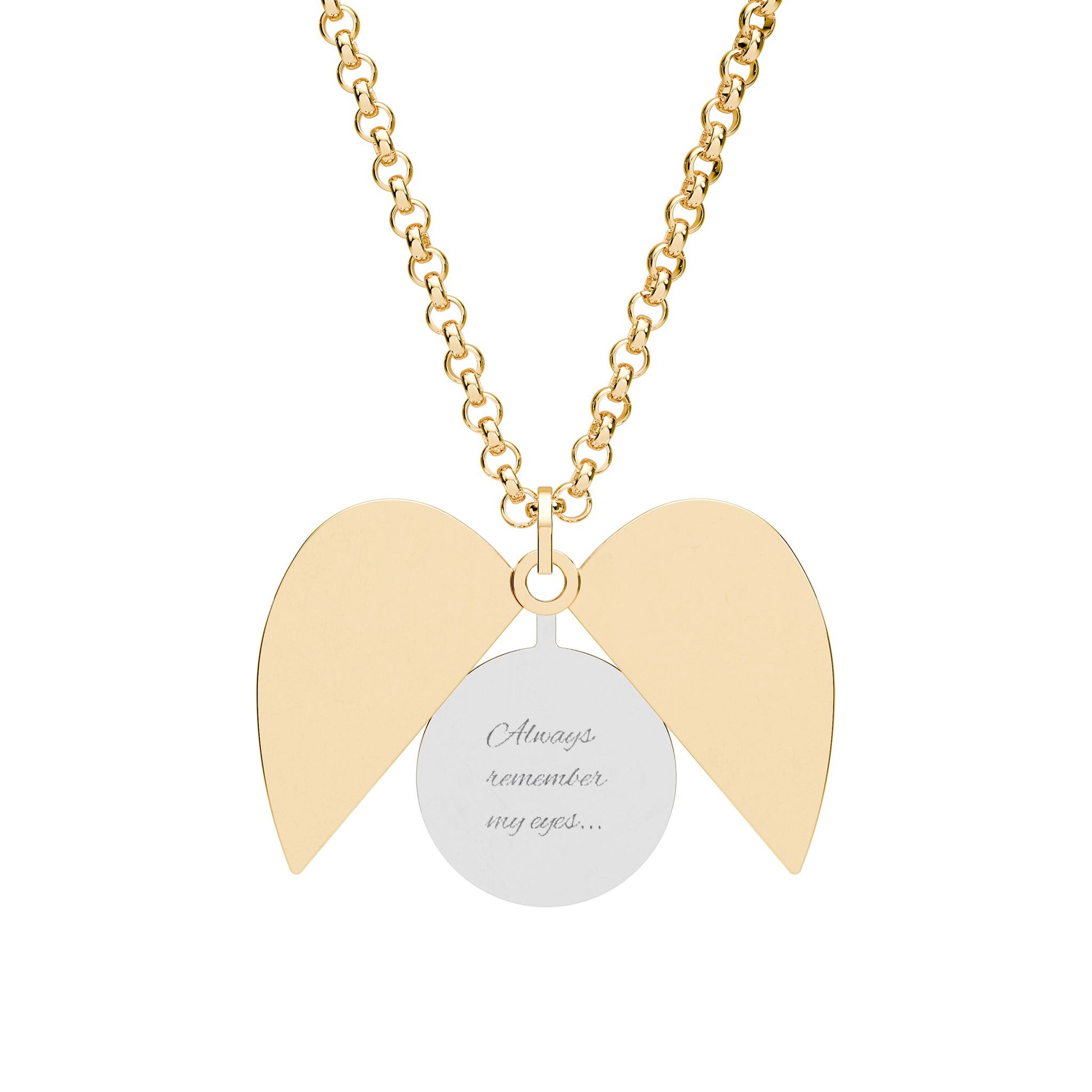 Gold and silver necklace with heart-shaped pendants on a white background
