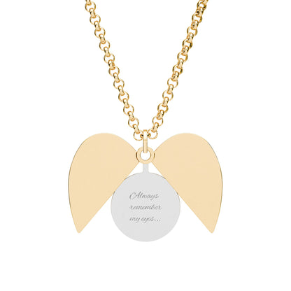 Gold and silver necklace with heart-shaped pendants on a white background