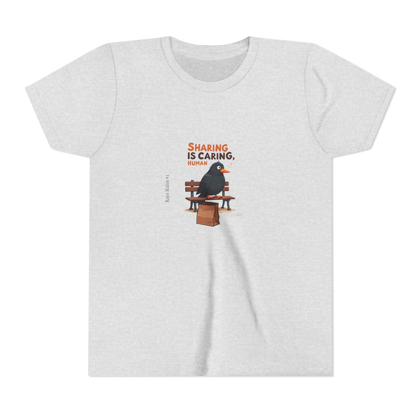 Youth Tee — "Sharing Is Caring" Bird Bench Graphic