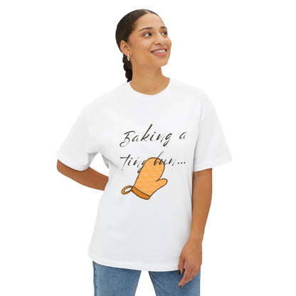 Pregnancy Announcement Tee — 'Baking a Tiny Bun,' with a Well- Placed Oven Graphic Oven Mitt T-shirt