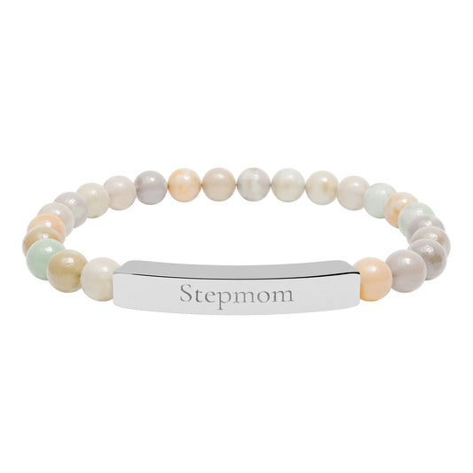 Engravable Natural Stone Bead Bar Bracelet — Personalized Stretch Bracelet