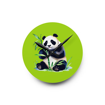 Wall clock with a panda design on a green background