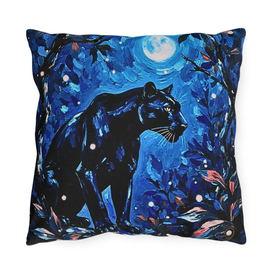 Pillow: Black Panther Moon — Blue Jungle Night Decorative Cushion