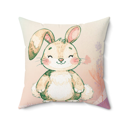 Cushion with a cartoon bunny design on a white background