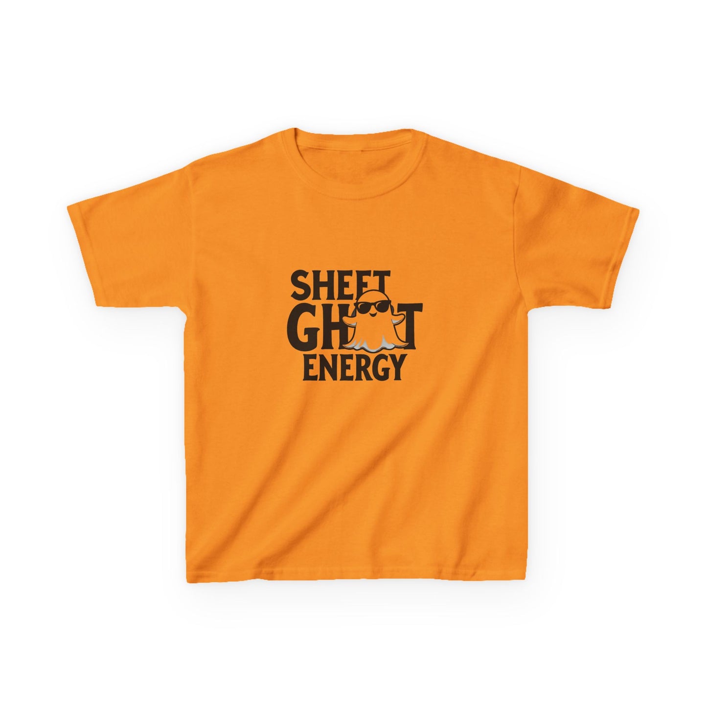 A Tennessee orange short-sleeve t-shirt with a black graphic on the chest that reads 'SHEET GHOST ENERGY' with a small ghost illustration, displayed flat against a white background.