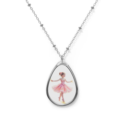 Teardrop Necklace: Dancing Ballerina - Oval Art Pendant (Silver-Tone)