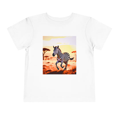 White t-shirt with a zebra graphic on a white background