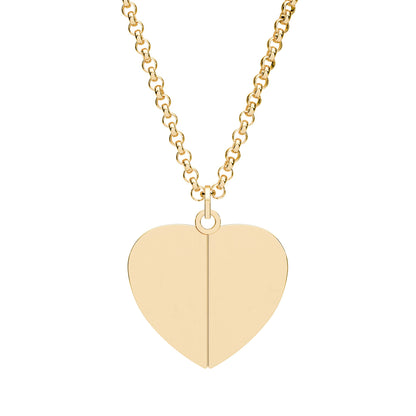 Gold heart-shaped pendant necklace on a white background