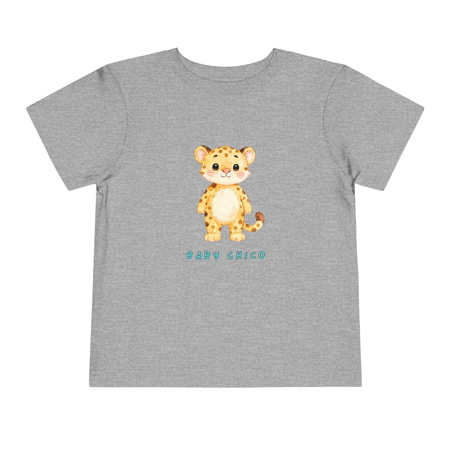 Gray t-shirt with a cartoon tiger design and 'Baby Chico' text on a white background