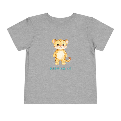 Gray t-shirt with a cartoon tiger design and 'Baby Chico' text on a white background