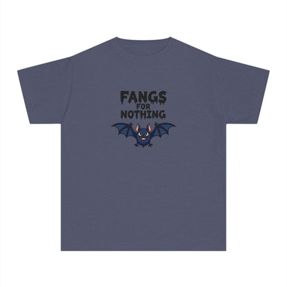 Youth Tee — 'Fangs For Nothing' Cute Bat Halloween T‑Shirt