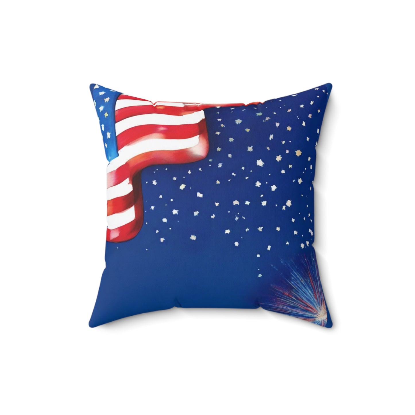 Patriotic American Flag Throw Pillow — Stars & Fireworks Square Decorative Pillow