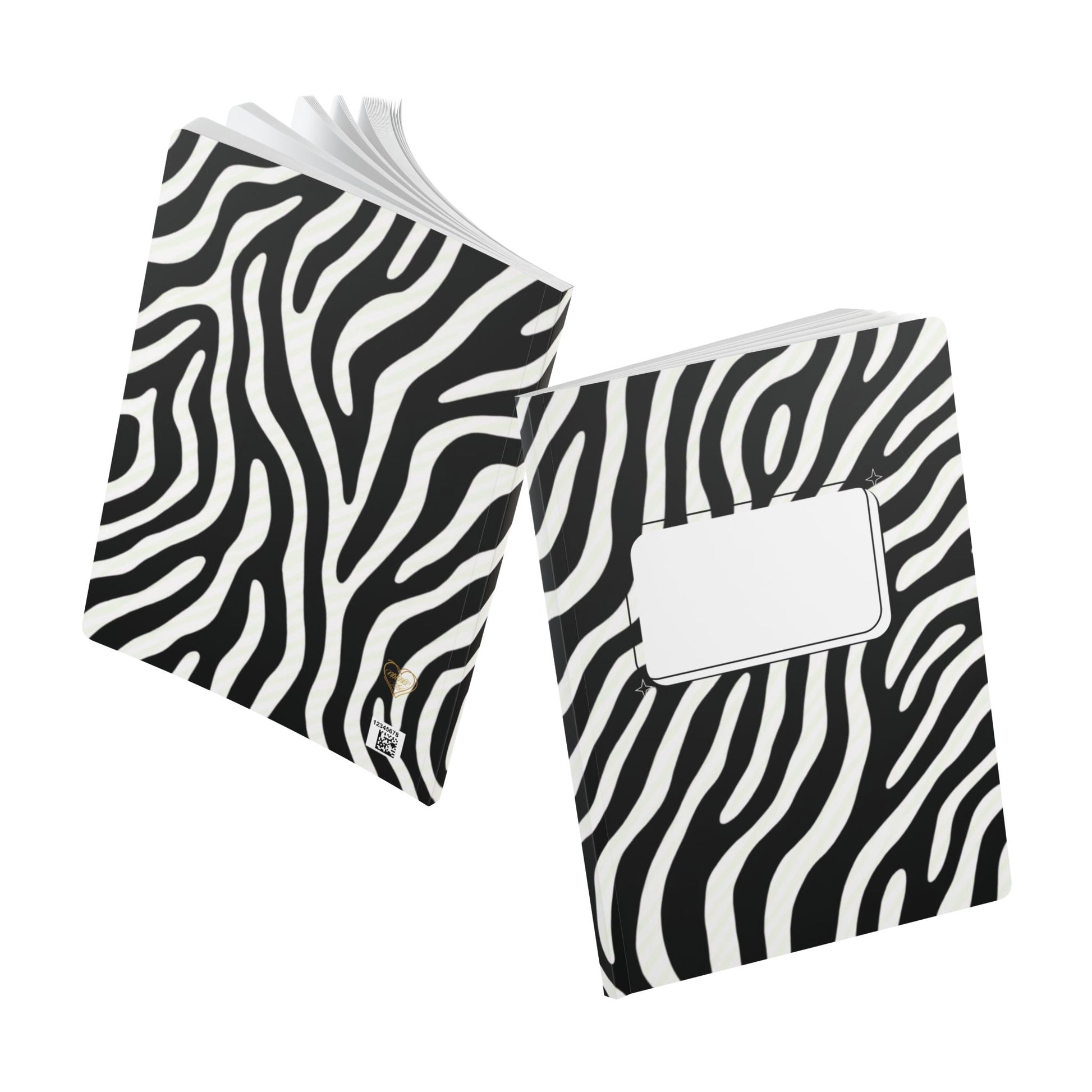 Two zebra-patterned notebooks on a white background