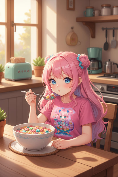 Cute Kawaii Cupcake Girl Tee — Pastel Anime Youth T‑Shirt