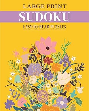 Sudoku book cover with floral design and purple text on a yellow background
