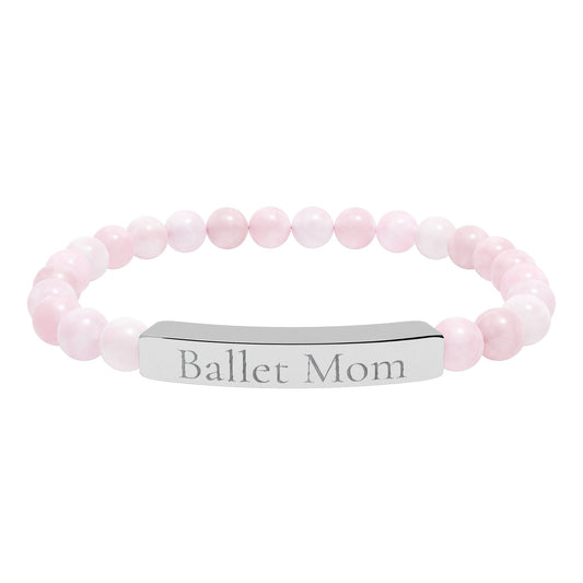 Engraved Pink Stone Bar Bracelet — “Ballet Mom” Stretch Keepsake Jewelry