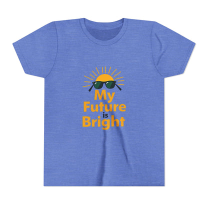 Blue t-shirt with 'My Future is Bright' text and sun graphic on a white background