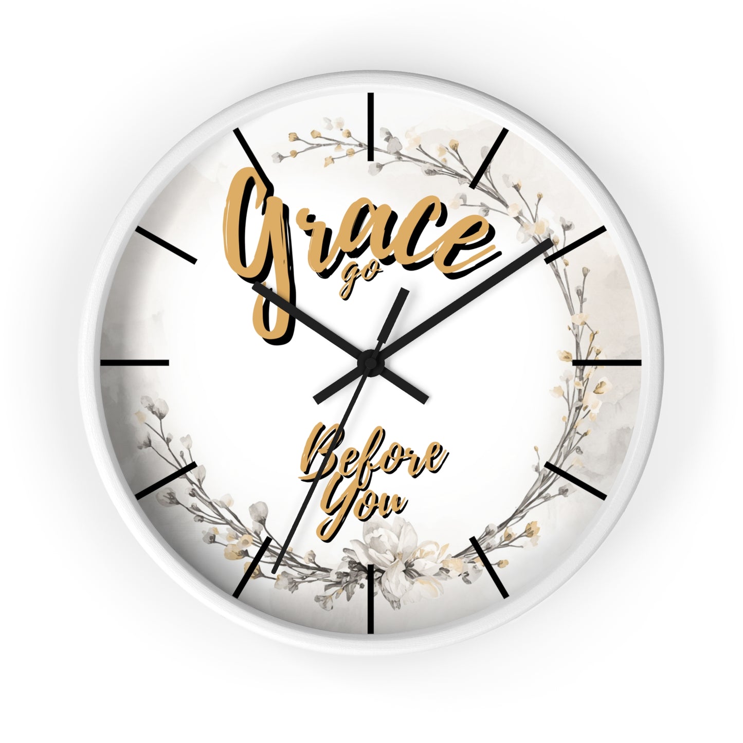 Wall Clock - "Grace Go Before You" Floral Inspirational Clock