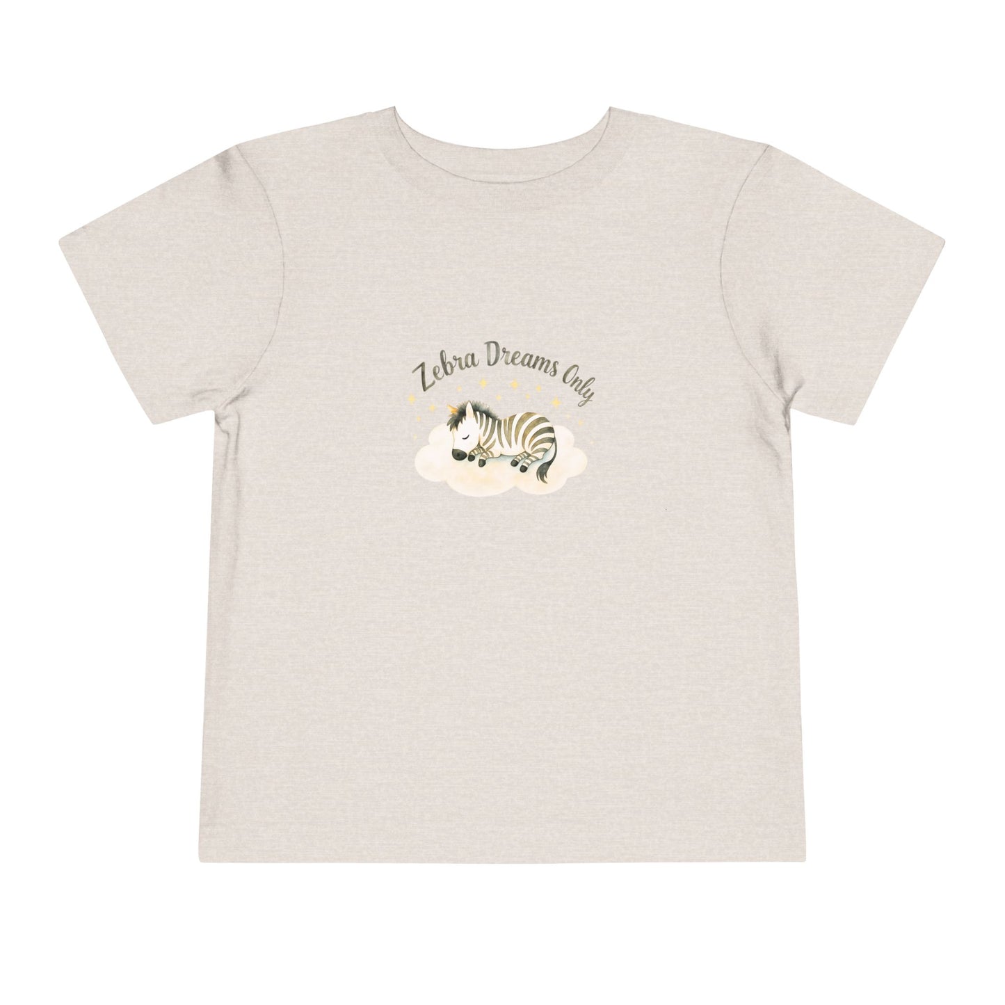 Beige natural t-shirt with zebra graphic and 'Zebra Dreams Only' text on a white background