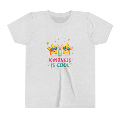 Ash t-shirt with 'Kindness is Cool' design featuring sunglasses and a drink on a white background