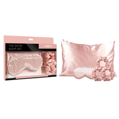 THE SATIN SLEEP SET (5 PIECES): Blush