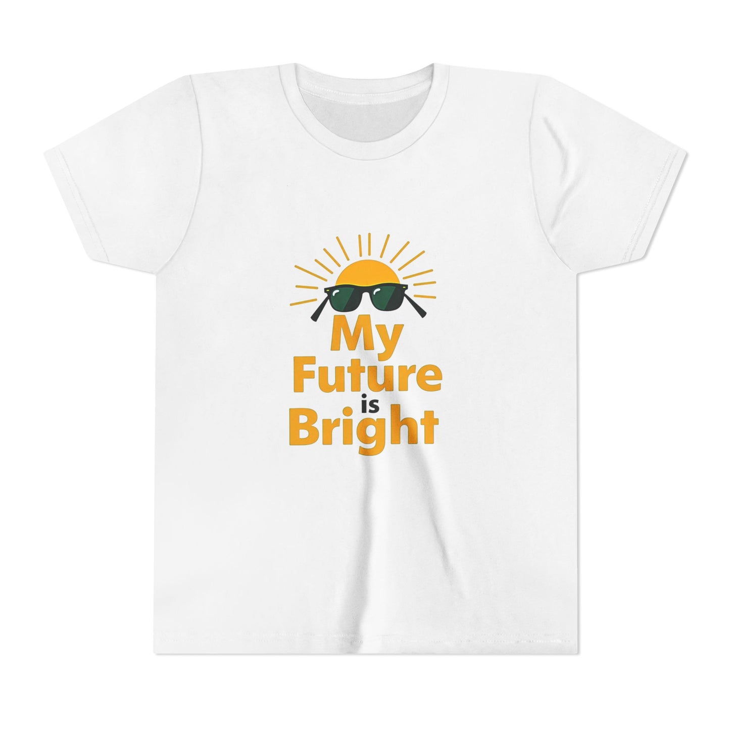 White t-shirt with 'My Future is Bright' text and sun graphic on a white background
