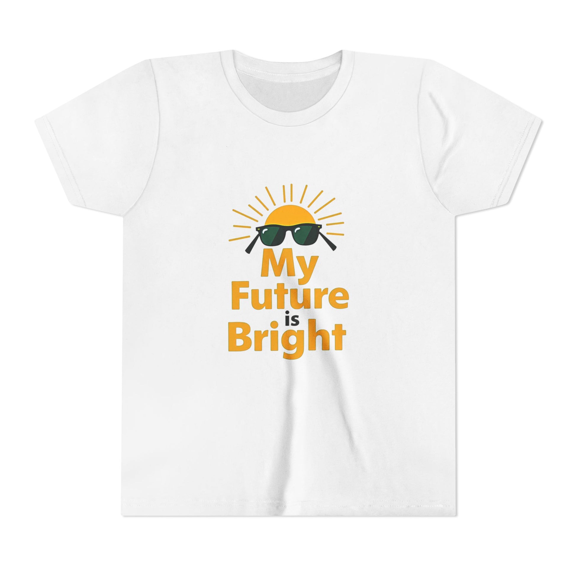 White t-shirt with 'My Future is Bright' text and sun graphic on a white background