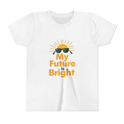 White t-shirt with 'My Future is Bright' text and sun graphic on a white background