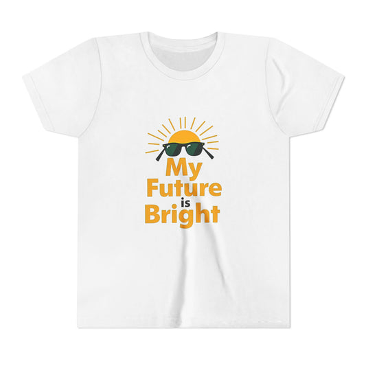 White t-shirt with 'My Future is Bright' text and sun graphic on a white background
