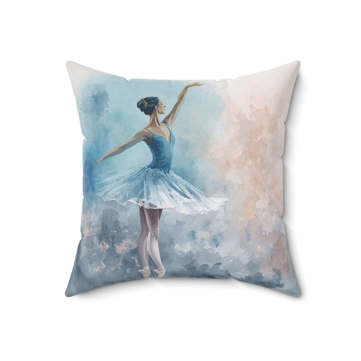 Pillow: Blue Mist Ballerina - Watercolor Style Decorative Cushion