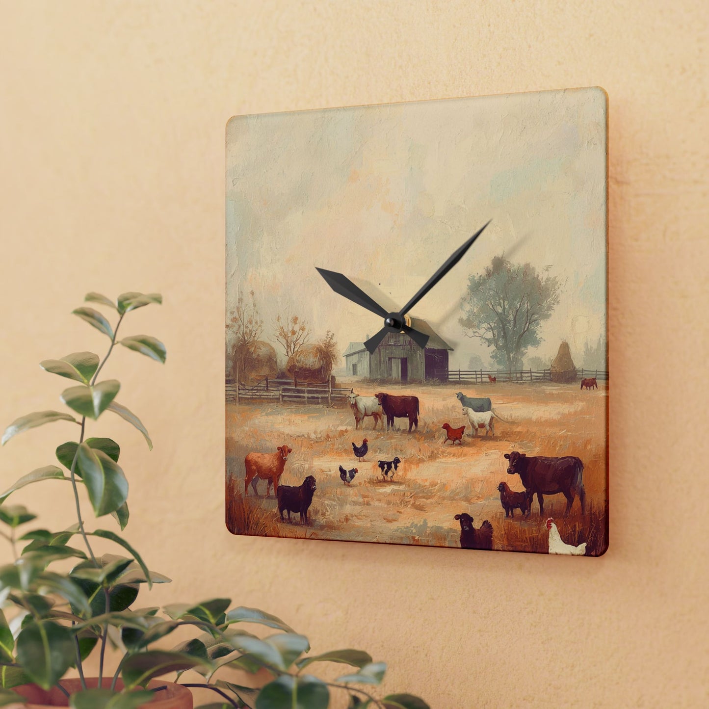 Acrylic Wall Clock — The Old Barn a Rustic Barn & Pasture Scene Decor