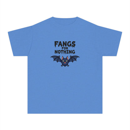Youth Tee — 'Fangs For Nothing' Cute Bat Halloween T‑Shirt