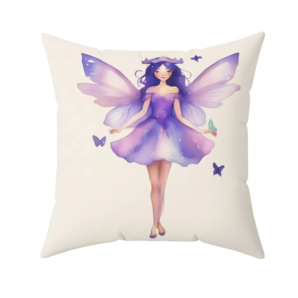 Cream Pillow with a lavender fairy design on a white background