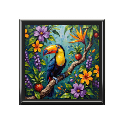 Tropical Toucan Jewelry Box — Colorful Floral Keepsake Box