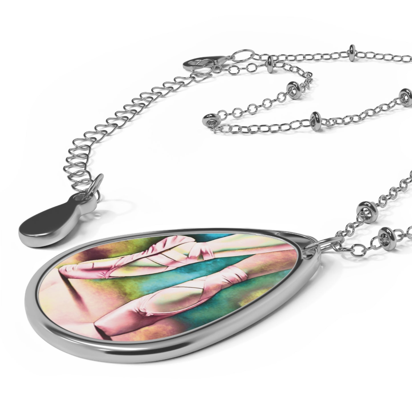 Personalized Ballet Necklace — Teardrop Photo Pendant with Pointe Shoes