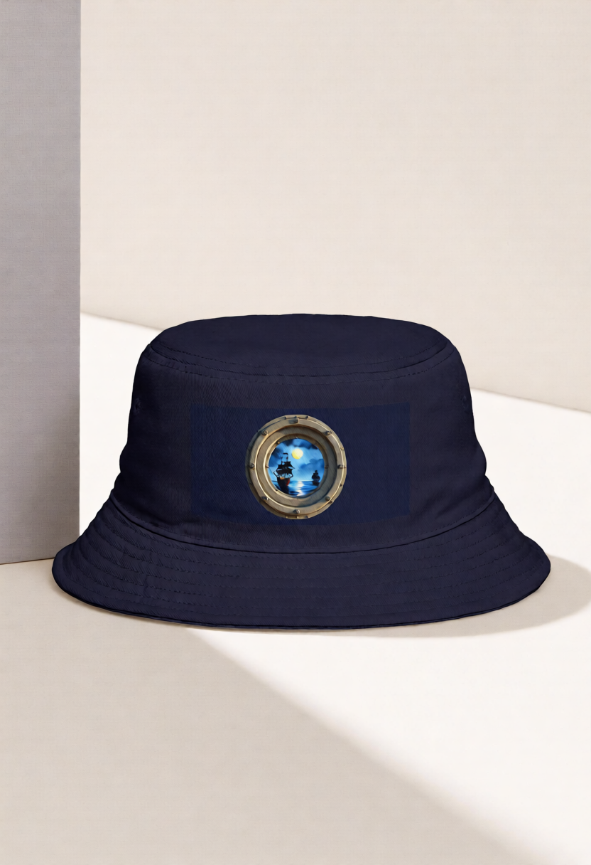 Bucket Hat — Ship at Sea Peek‑A‑Thru (Navy)