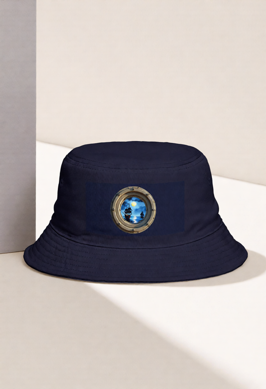 Bucket Hat — Ship at Sea Peek‑A‑Thru (Navy)