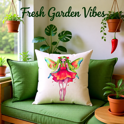 Blossom Ember Fairy Decorative Pillow — Watercolor Garden Sprite Throw Pillow