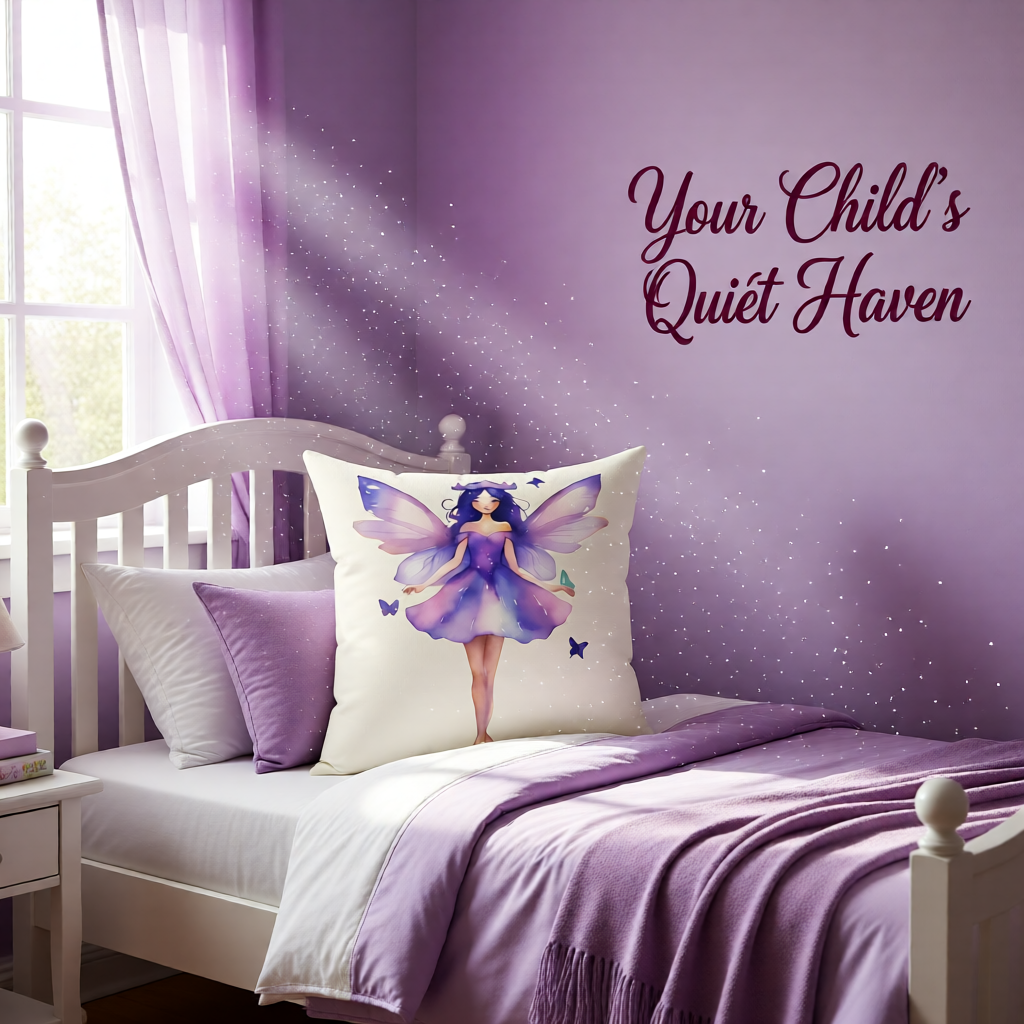 Lavender Fairy Decorative Pillow — Purple Watercolor Fairy Throw Pillow