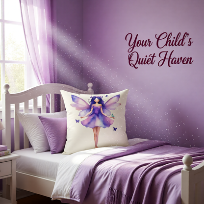 Lavender Fairy Decorative Pillow — Purple Watercolor Fairy Throw Pillow