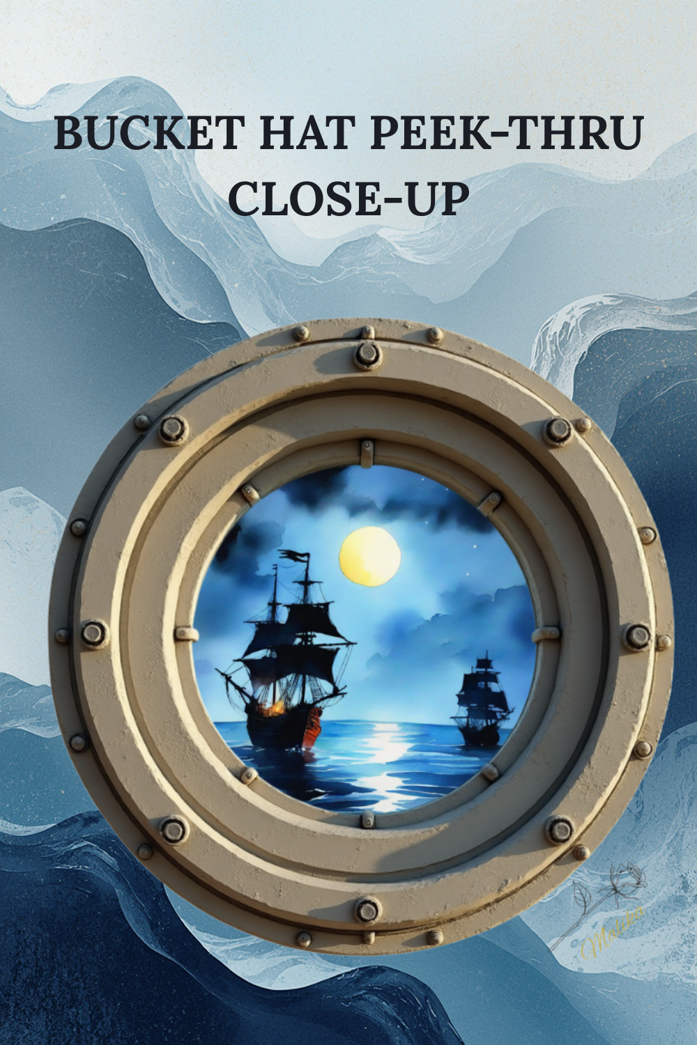 Bucket Hat — Ship at Sea Peek‑A‑Thru (Navy)
