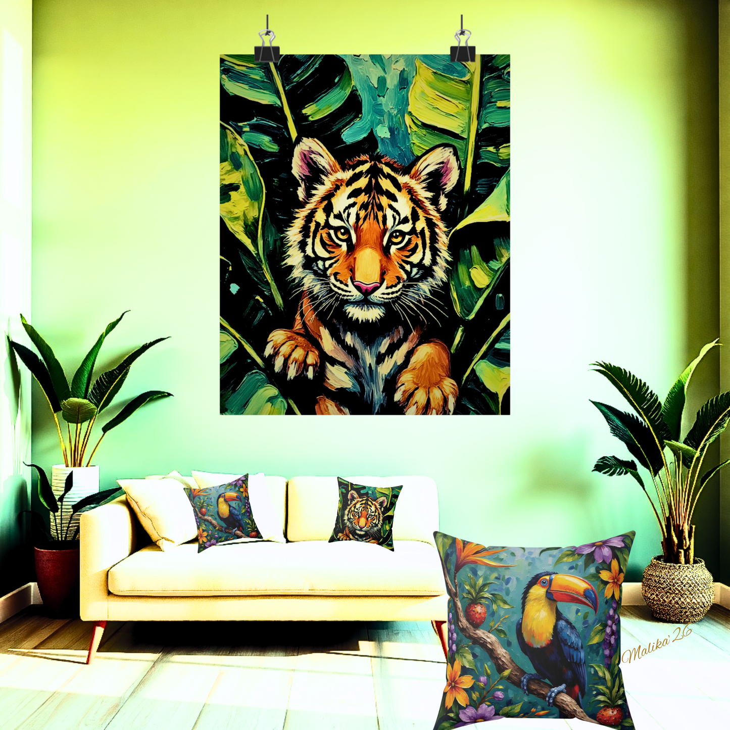 Wall Print Poster: Tiger Cub Jungle Art — Square Matte