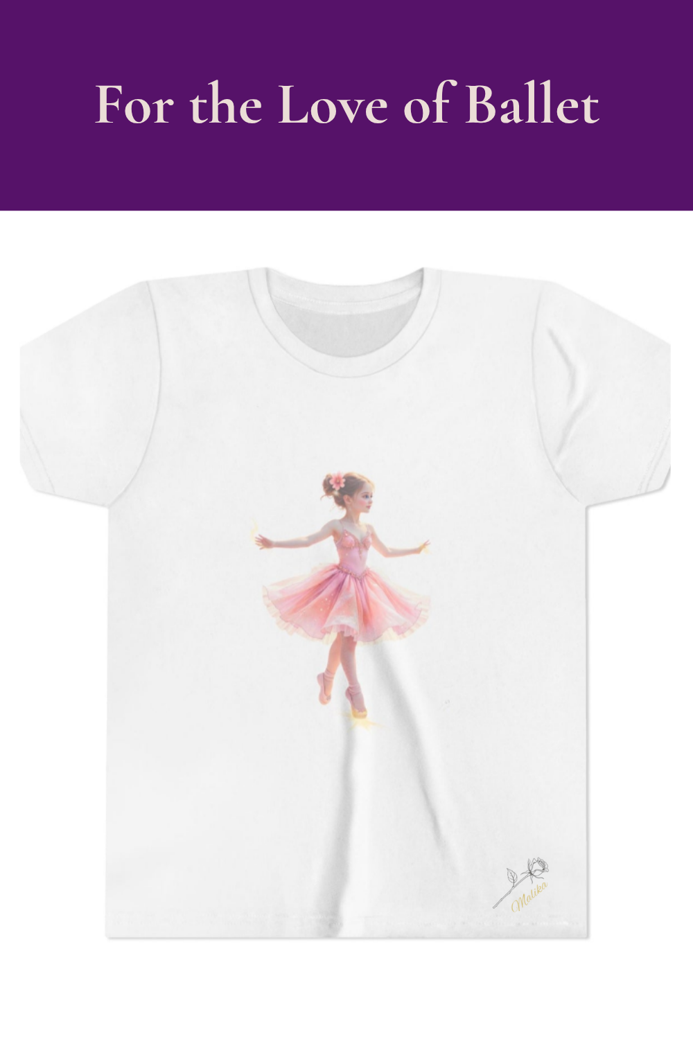 Youth Ballet T‑shirt – Pink Watercolor Tween Ballerina Tee