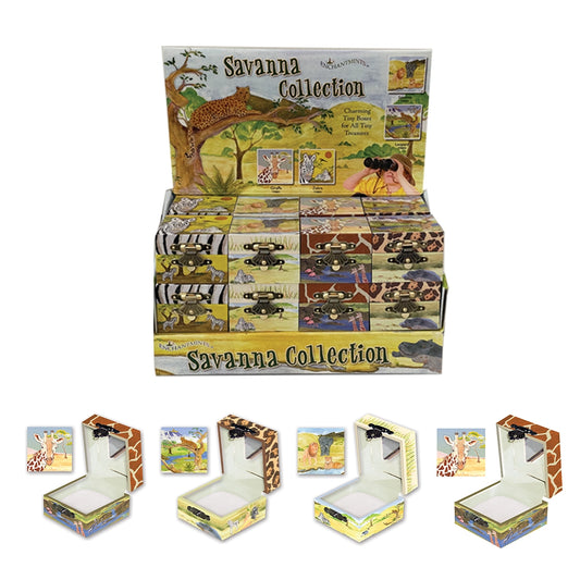 Savanna Collection jewelry boxes with animal-themed designs on a white background