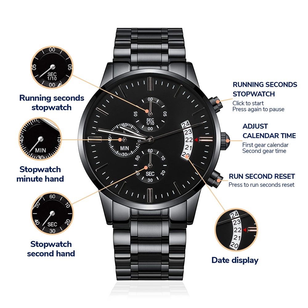 For the Man Who Anchors You: Customizable Engraved Black Chronograph Watch