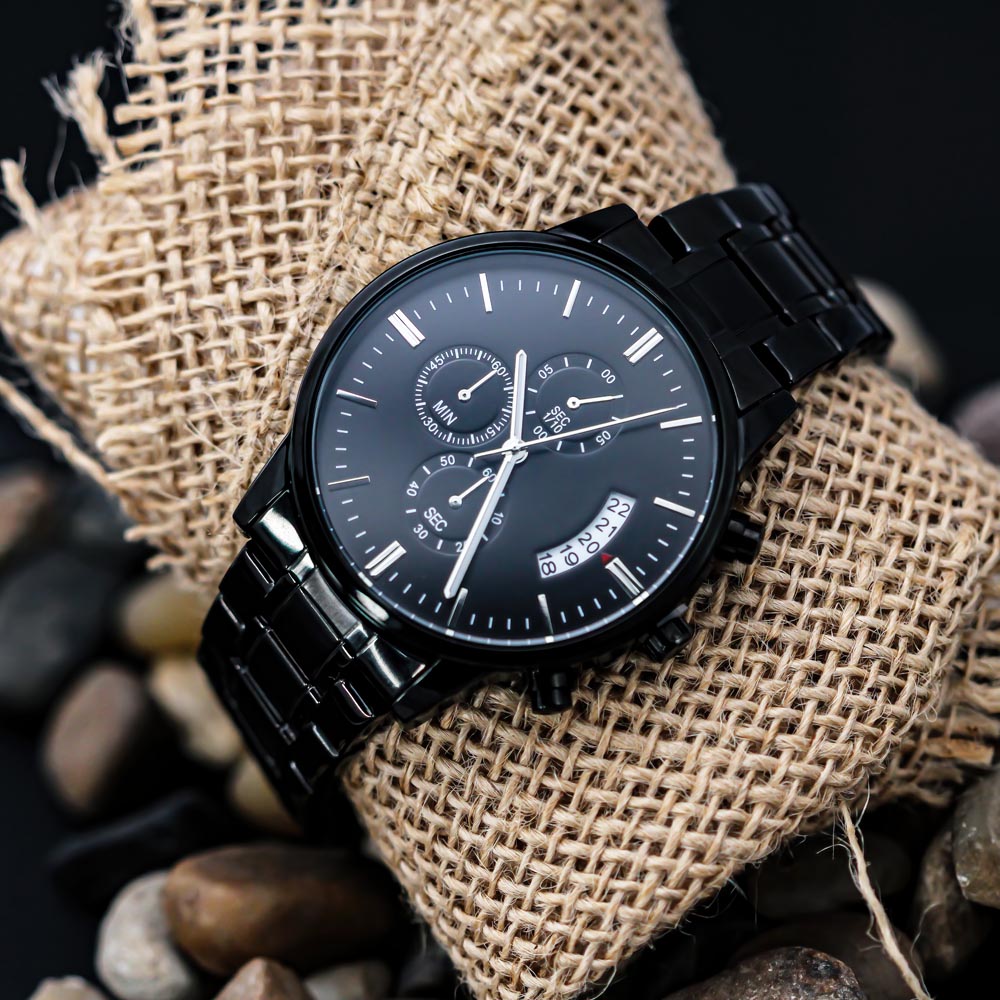 For the Man Who Anchors You: Customizable Engraved Black Chronograph Watch
