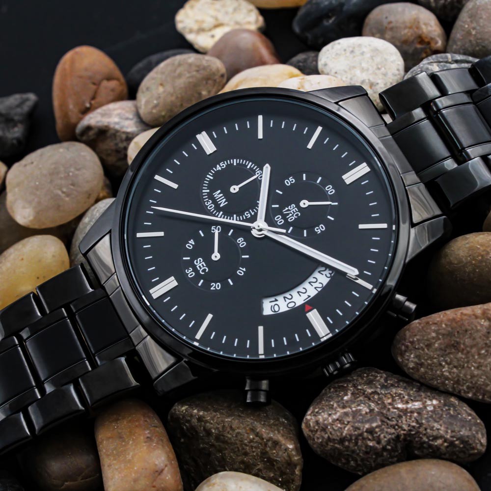 For the Man Who Anchors You: Customizable Engraved Black Chronograph Watch
