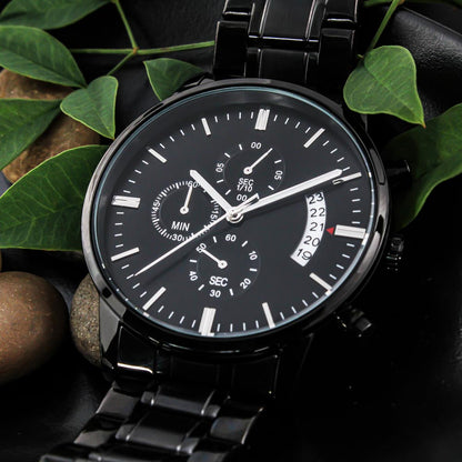 For the Man Who Anchors You: Customizable Engraved Black Chronograph Watch