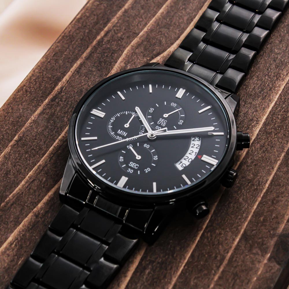 For the Man Who Anchors You: Customizable Engraved Black Chronograph Watch
